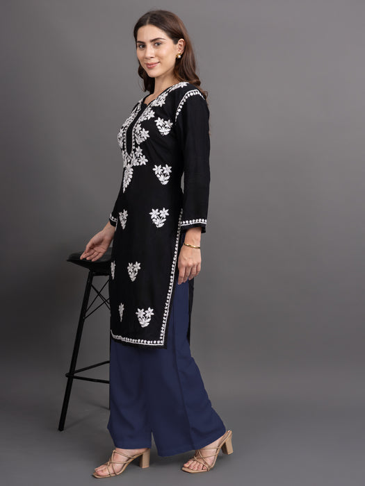 Women Navy Blue Viscose Rayon Parallel Pocket Palazzo