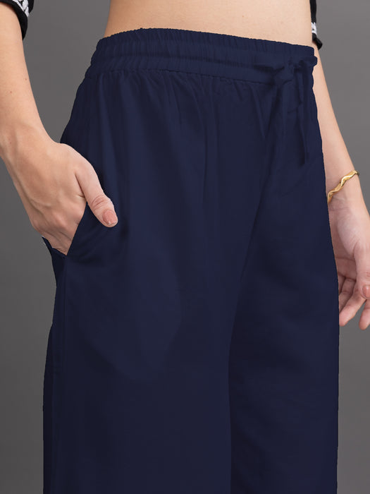 Women Navy Blue Viscose Rayon Parallel Pocket Palazzo