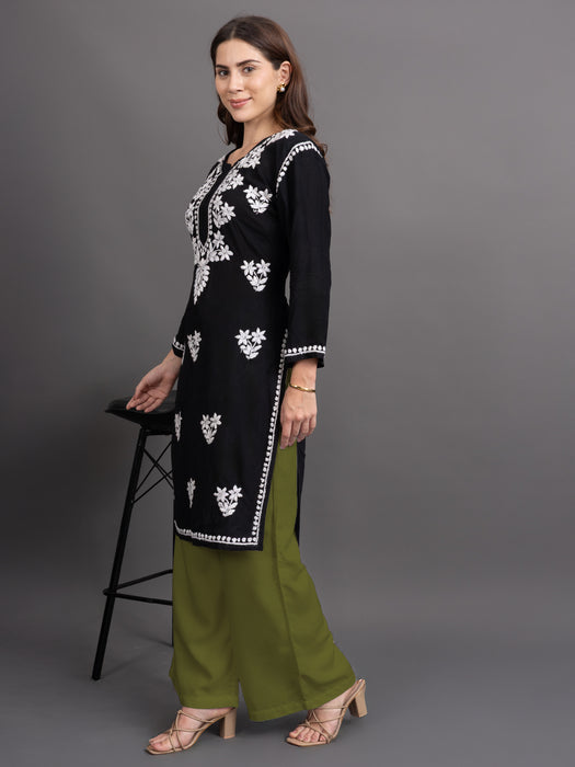 Women Olive Viscose Rayon Parallel Pocket Palazzo