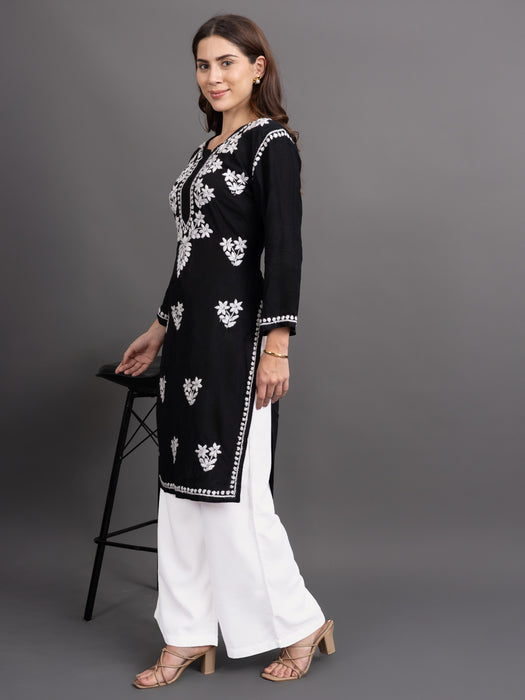 Women Off White Viscose Rayon Parallel Pocket Palazzo