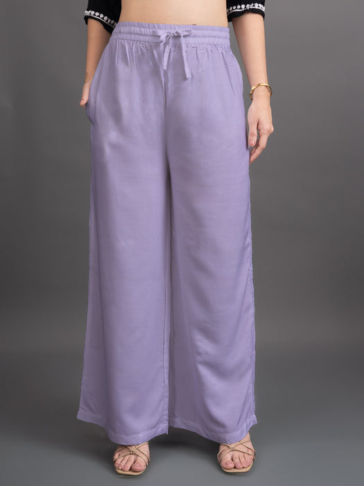 Women Purple Viscose Rayon Parallel Pocket Palazzo