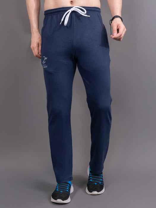 Men Navy Blue Solid Side pocket Straight fit joggers