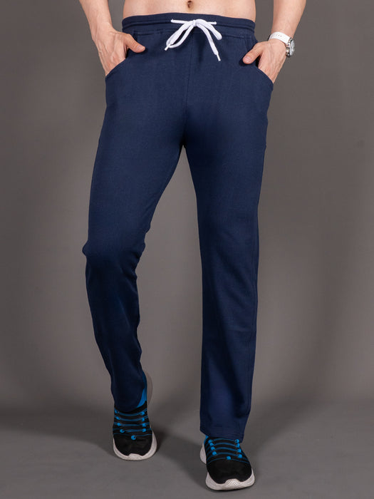 Men Navy Blue Solid Front pocket Straight fit joggers