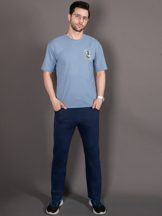 Men Navy Blue Solid Front pocket Straight fit joggers