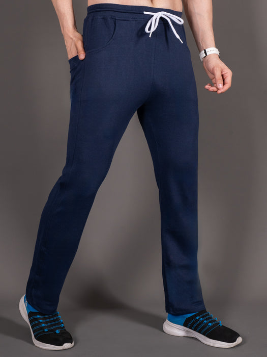 Men Navy Blue Solid Front pocket Straight fit joggers