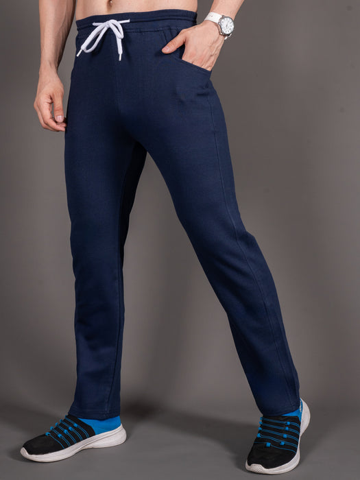 Men Navy Blue Solid Front pocket Straight fit joggers
