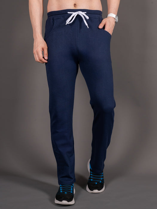 Men Navy Blue Solid Front pocket Straight fit joggers