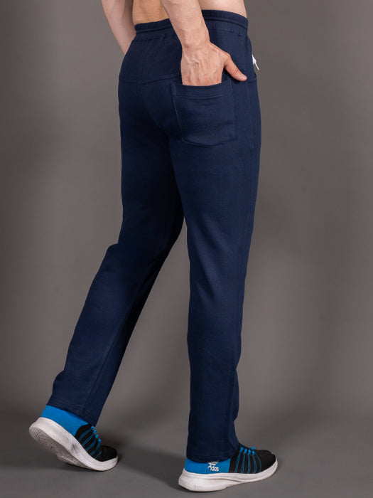Men Navy Blue Solid Front pocket Straight fit joggers