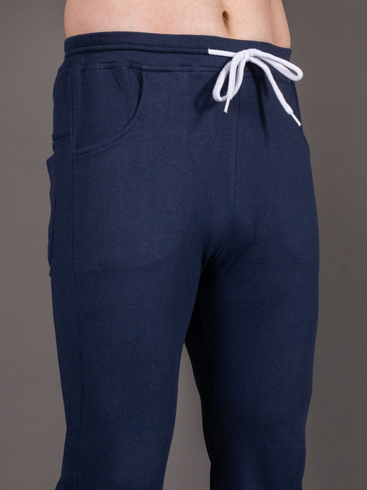 Men Navy Blue Solid Front pocket Straight fit joggers