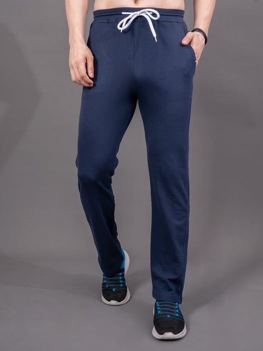 Men Navy Blue Solid Cross side pocket Straight fit joggers
