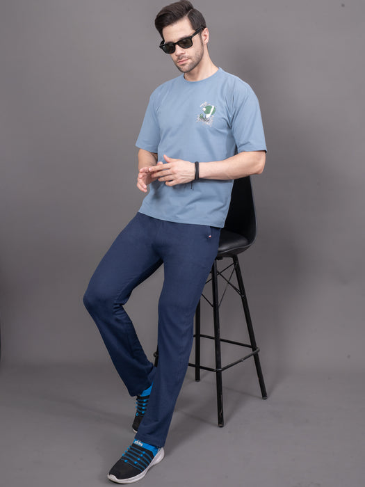 Men Navy Blue Solid Cross side pocket Straight fit joggers