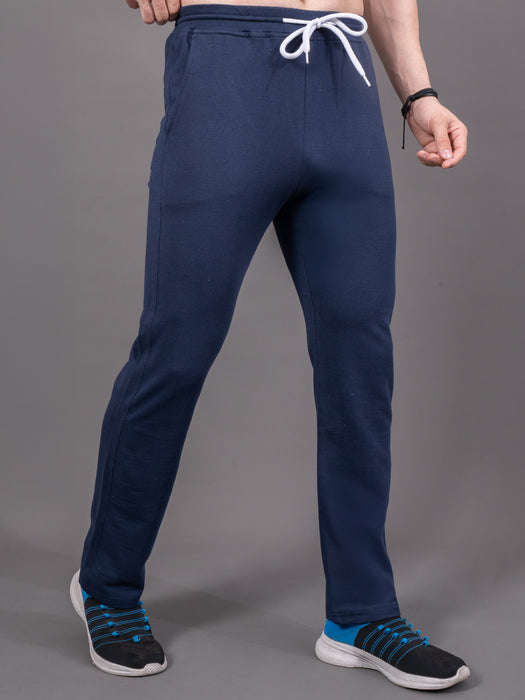 Men Navy Blue Solid Cross side pocket Straight fit joggers