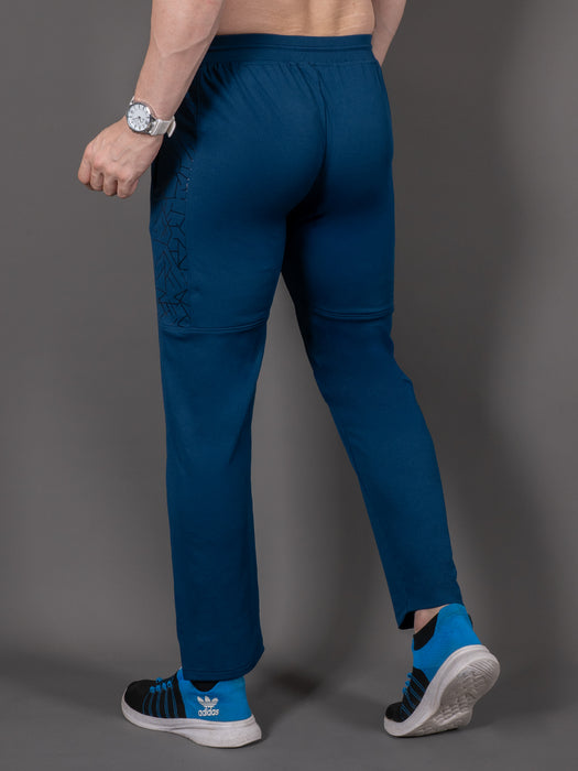 Men Blue Self Design Cross pocket Straight fit joggers