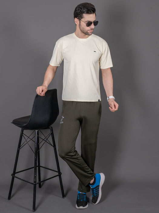 Men Olive Self Design Cross pocket Straight fit joggers