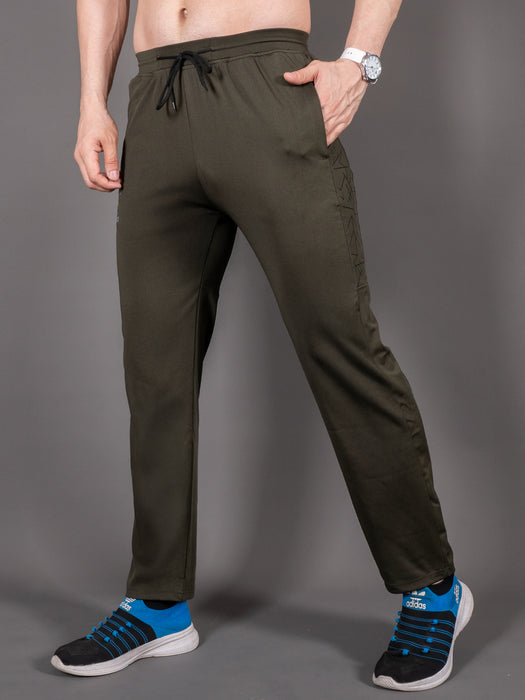 Men Olive Self Design Cross pocket Straight fit joggers