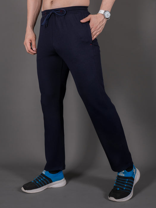 Men Navy Blue Solid Cross pocket Straight fit joggers
