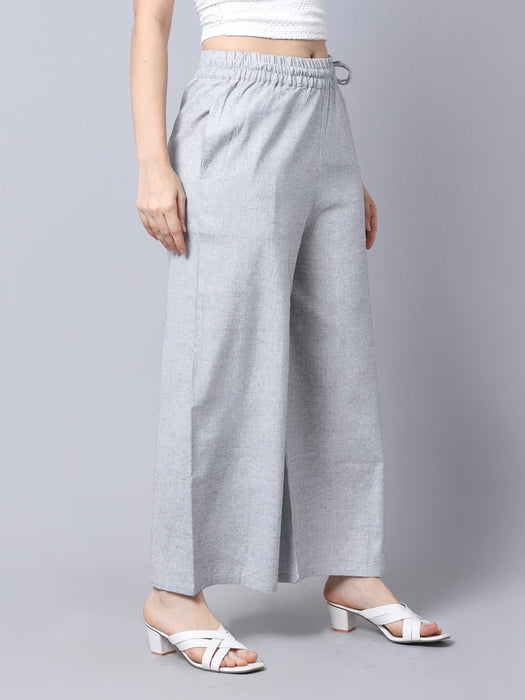 Women Grey 100% Cotton Right side procket Pant Palazzo