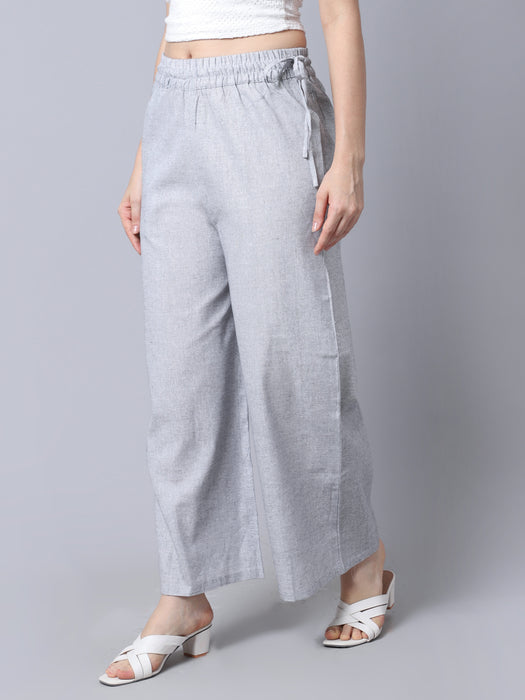 Women Grey 100% Cotton Right side procket Pant Palazzo