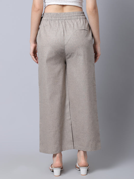 Women Brown D.Grey 100% Cotton Right side procket Pant Palazzo