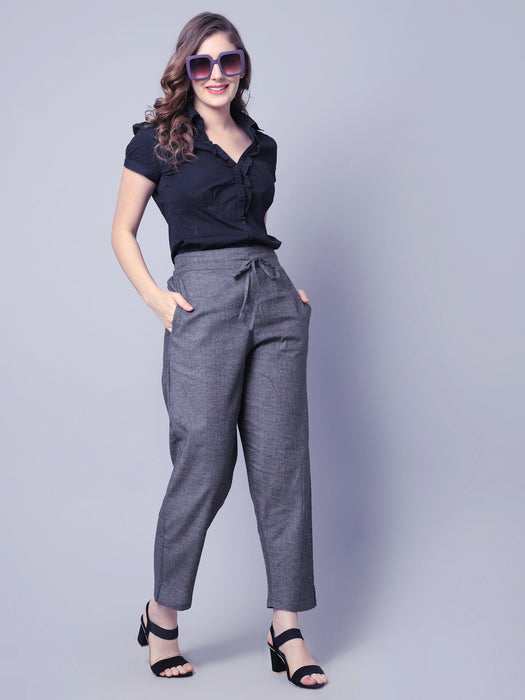 Women Black Grey 100% Cotton Solid Palazzo pants with side pocket