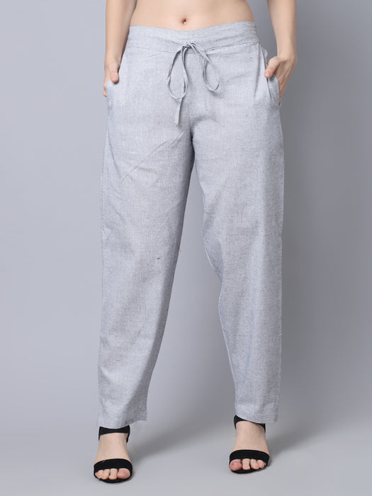 Women Grey 100% Cotton Solid Palazzo pants with side pocket