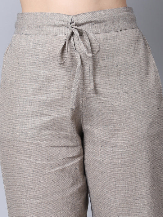 Women Grey Brown 100% Cotton Solid Palazzo pants with side pocket