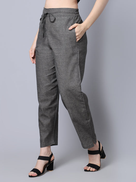 Women D.Grey 100% Cotton Solid Palazzo pants with side pocket