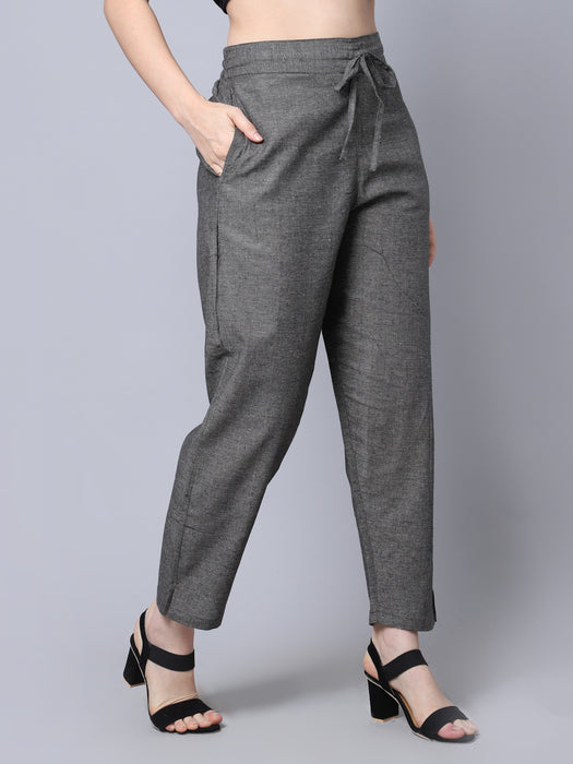 Women D.Grey 100% Cotton Solid Palazzo pants with side pocket