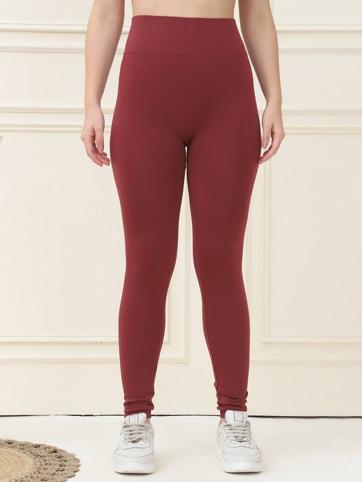 Women Maroon Nylon Ankle length Solid Training Tummy Tuckers Legging