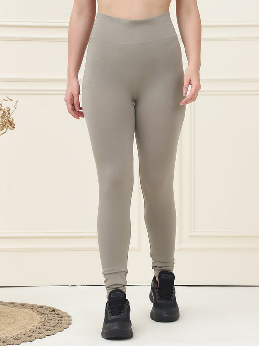 Women Green Nylon Ankle length Solid Training Tummy Tuckers Legging