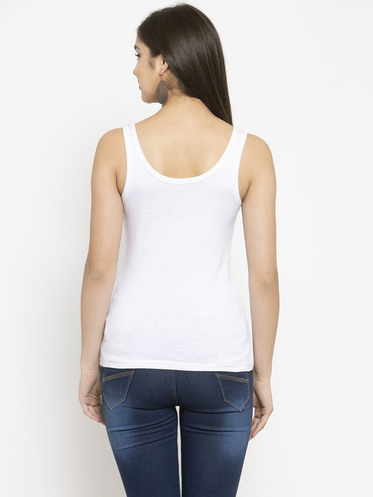 Women White Cotton U-neck Solid Tank top