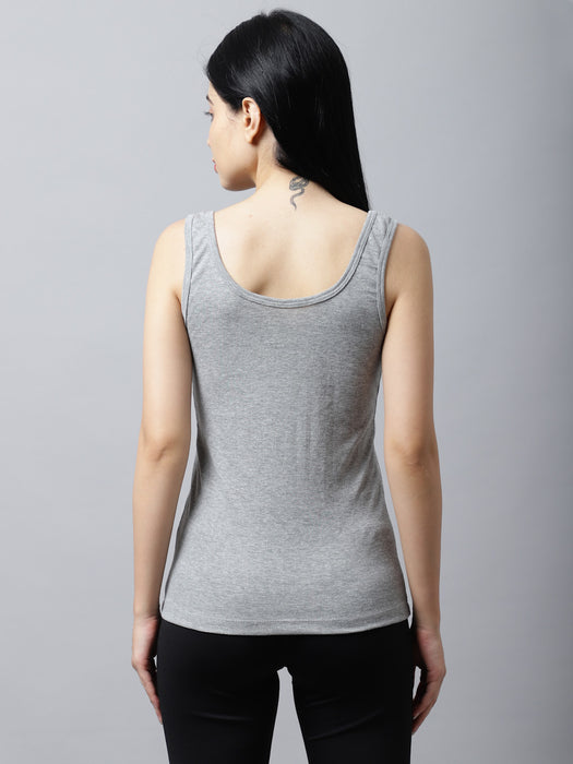 Women Grey Cotton U-neck Solid Tank top