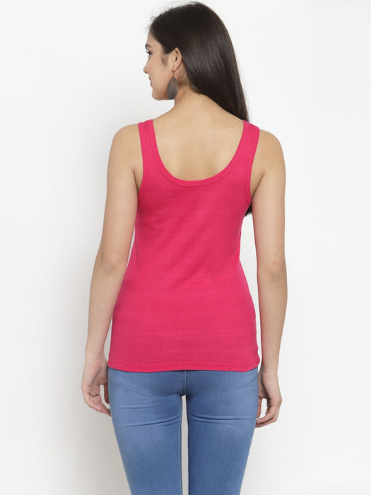 Women Pink Cotton U-neck Solid Tank top