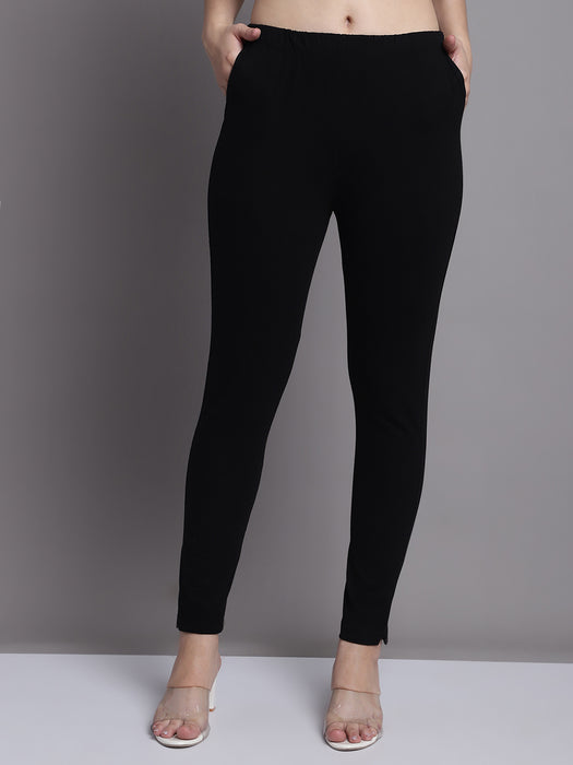 Women Black Cotton lycra legging with side pocket Kurti Pant