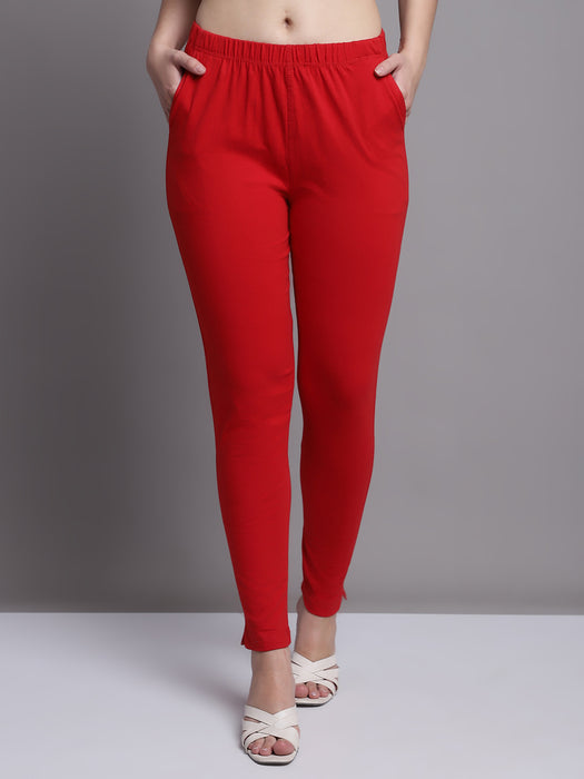 Women Red Cotton lycra legging with side pocket Kurti Pant