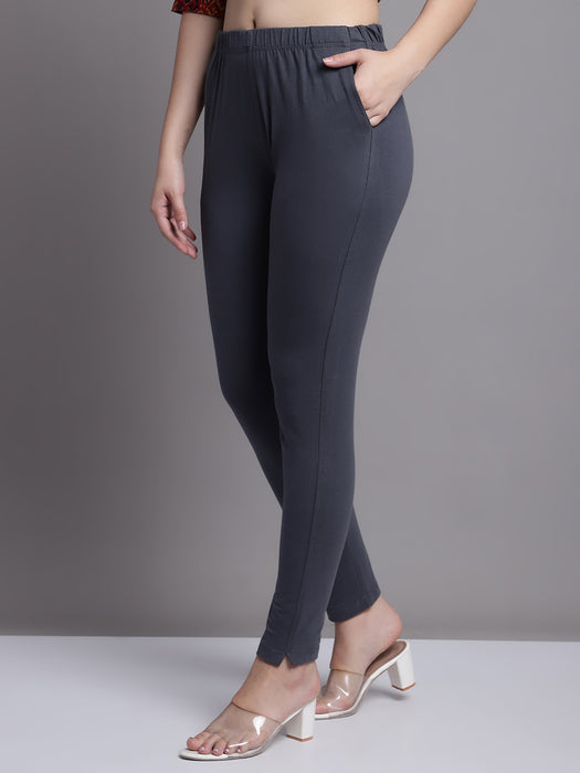 Women Grey Cotton lycra legging with side pocket Kurti Pant