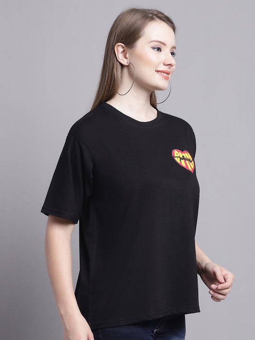 Women Black 100% Cotton Round Neck Half Sleeve Women Oversized T-shirt