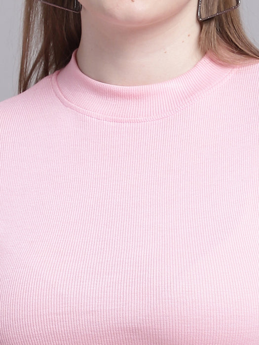 Women Pink Lycra Blend Round Neck Short Sleeve Crop Top