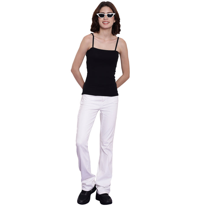 Women Black Square Neck Cotton Rib Camisole