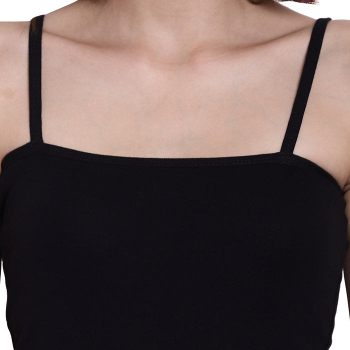 Women Black Square Neck Cotton Rib Camisole