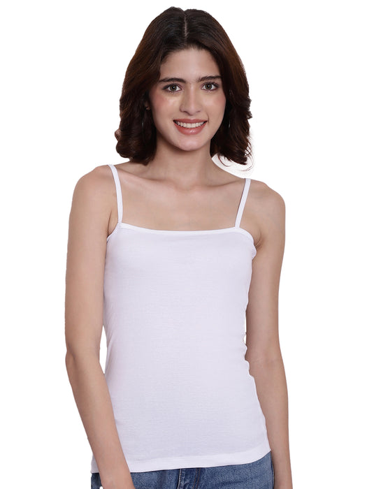 Women White Square Neck Cotton Rib Camisole