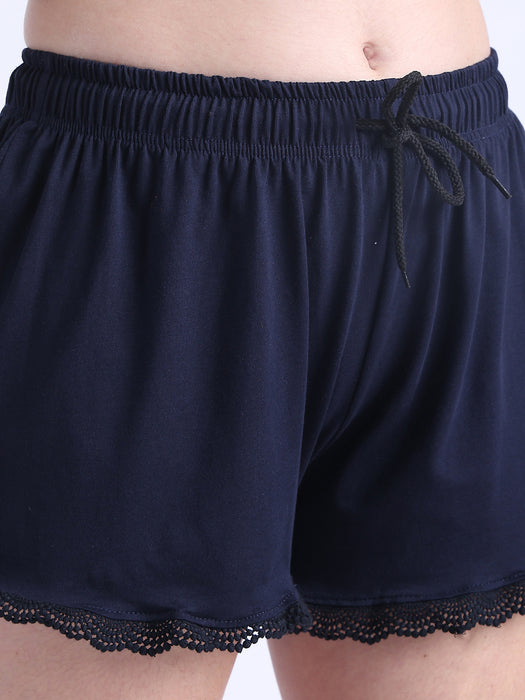 Women Navy Blue Cotton Nightsuit Vest and shorts set