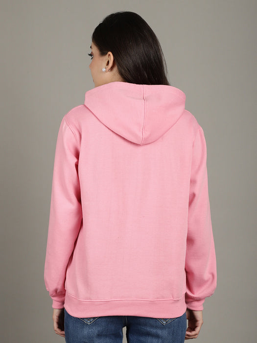 Women Pink Hood Neck Full Sleeve Fleece Freedom Print Hoodie with kangaroo Pocket
