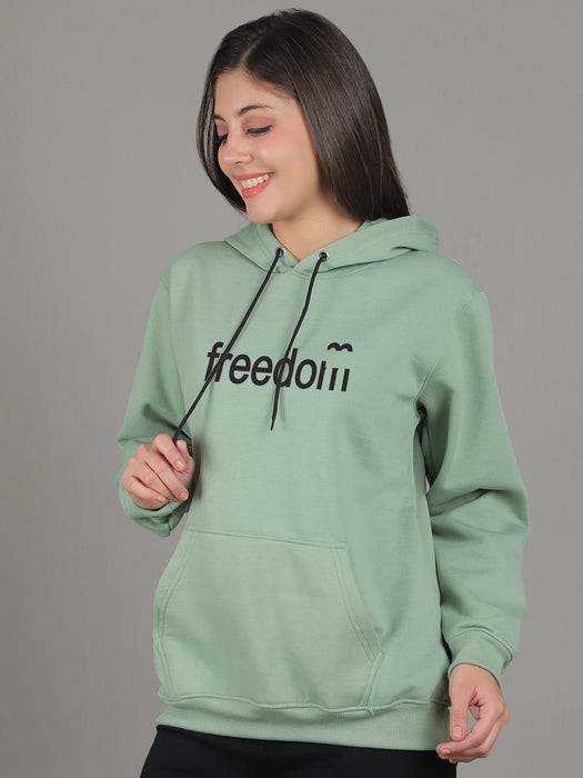 Women Pista Hood Neck Full Sleeve Fleece Freedom Print Hoodie with kangaroo Pocket