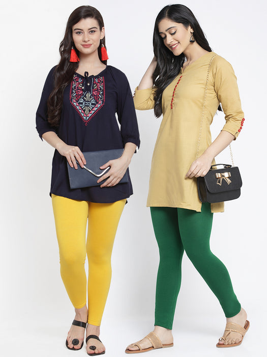 Women Yellow Pakistani Green Super Combed Cotton Lycra Legging