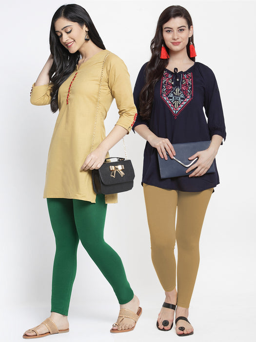 Women Pakistani Green Dark Skin Super Combed Cotton Lycra Legging