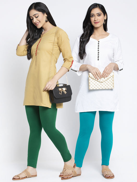Women Pakistani Green Light Blue Super Combed Cotton Lycra Legging