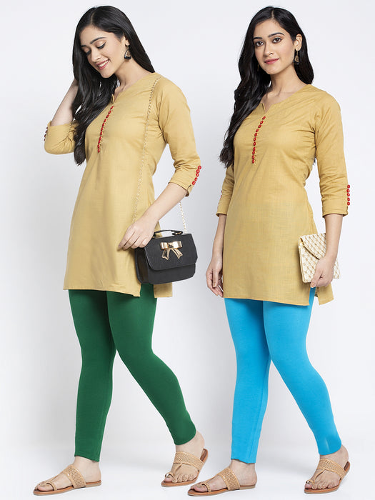Women Pakistani Green Firozi Super Combed Cotton Lycra Legging