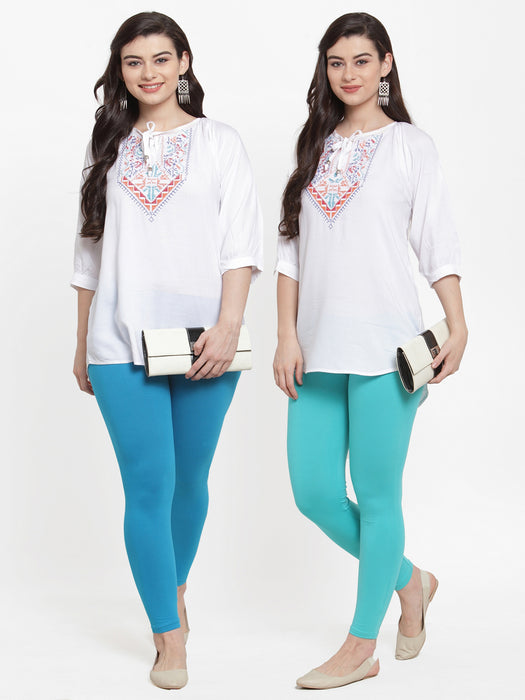 Women Turquiose Sea Green Super Combed Cotton Lycra Legging