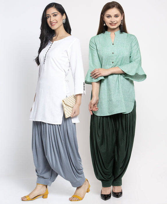 Women Grey Parrot Green Modern Lycra Patiyala salwar